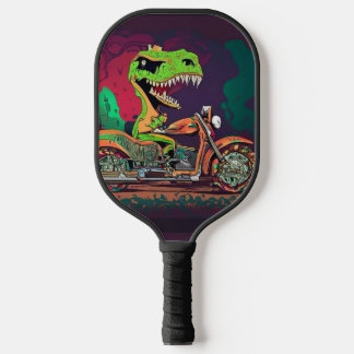 Raquette De Pickleball Funny Steam Punk T-rex sur moto