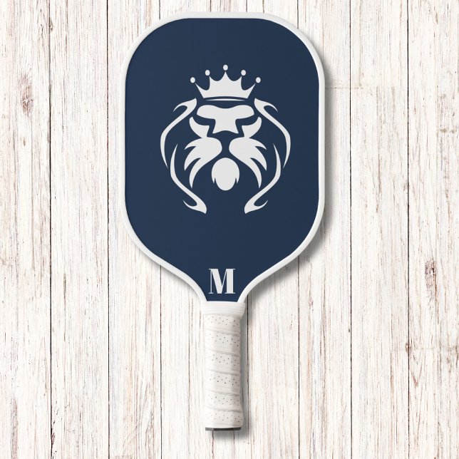 Raquette De Pickleball Galaxy Blue et White King Lion Moderne Monogramme (Créateur téléchargé)