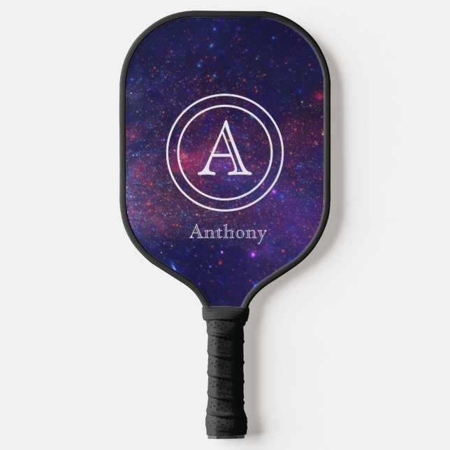 Raquette De Pickleball Galaxy Nebula Cool Marine bleu Monogramme personna (Recto)