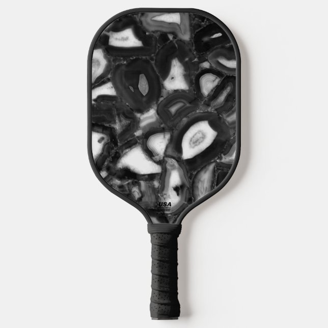 Raquette De Pickleball Géode des agates Abstraites en noir blanc (Recto)