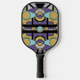 Raquette De Pickleball Geometric Gold Purple Art Deco Abstract Design