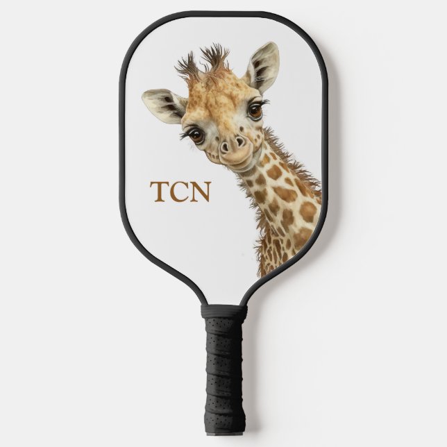 Raquette De Pickleball Girafe à initiales de monogramme personnalisées  (Recto)