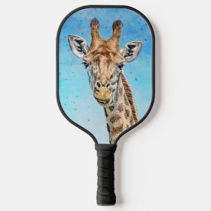 Raquette De Pickleball Giraffe curieuse avec Ciel de Confetti Bleu