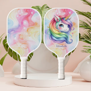Raquette De Pickleball Girls Cute Rainbow Unicorn Nom personnalisé
