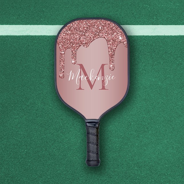 Raquette De Pickleball Girly Rose Gold Sparkle Glitter Drips monogram (Girly Rose Gold Sparkle Glitter Drips Monogram Pickleball Paddle)