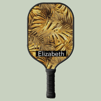 Raquette De Pickleball Glam Gold Feuilles Tropicales Personnalisées