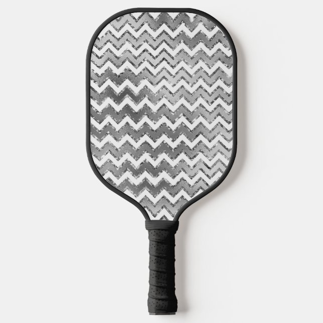 Raquette De Pickleball Glam Silver White Gold Zigzag Stripes (Recto)