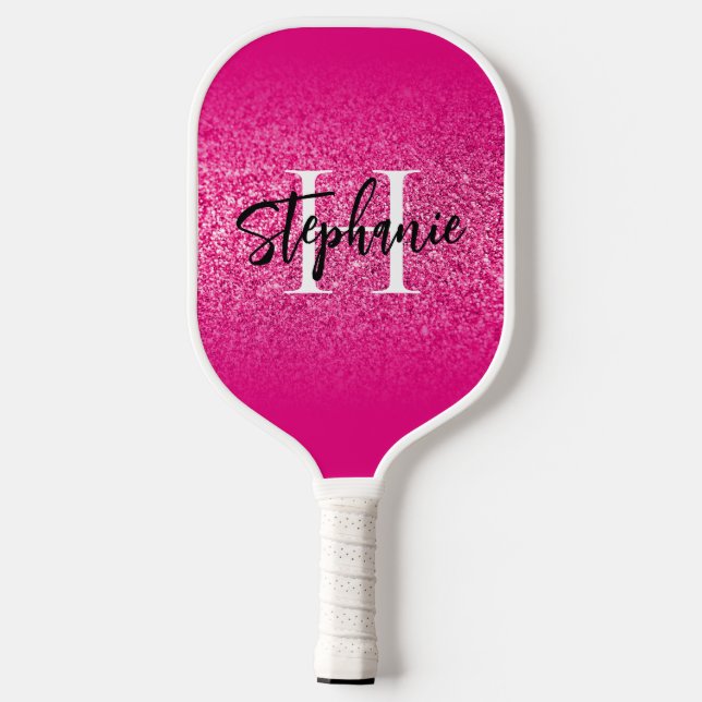 Raquette De Pickleball Glitter Ombré Monogrammé Rose Chaud (Verso)