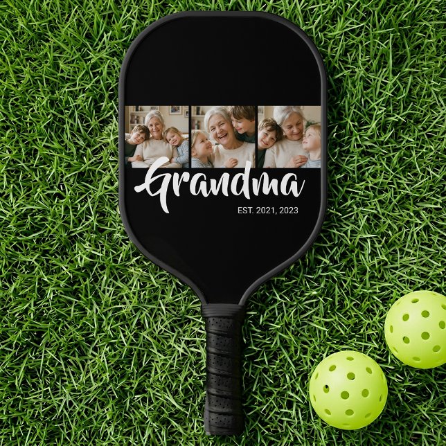 Raquette De Pickleball Grand-mère a établi un script gras moderne 3 Photo (Grandma Established Modern Bold Script 3 Photo Pickleball Paddle)
