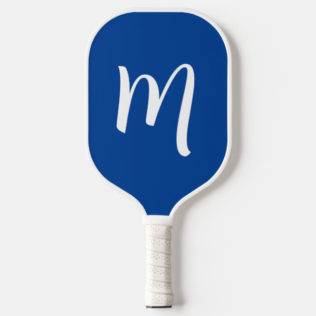Raquette De Pickleball Grand Monogramme Élégant Script Bleu (Recto)