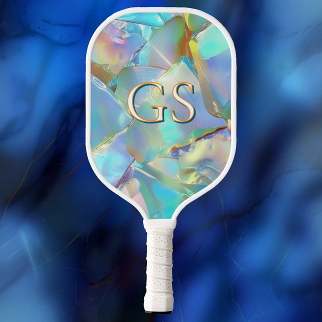 Raquette De Pickleball Grand monogramme ou nom sur Opal (Créateur téléchargé)