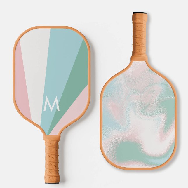 Raquette De Pickleball Gras Mint Rose Sorbet Monogramme Moderne Personnal (personalized pickleball paddle monogram bold mint green mauve purple pink custom sports gift for her)