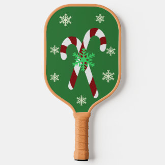 Raquette De Pickleball Green Christmas Candy Cane & Snowflake