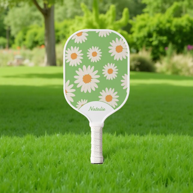 Raquette De Pickleball Green Daisy Floral Retro (Créateur téléchargé)