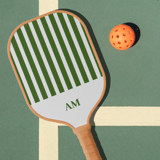 Raquette De Pickleball Green & White Stripes Country Club Monogramme