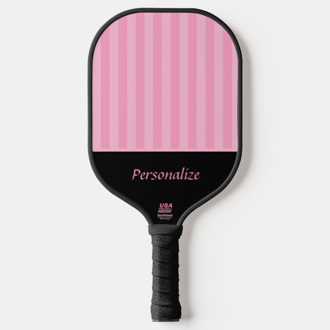 Raquette De Pickleball Grilles roses modernes sur noir Nom officiel USA (Recto)