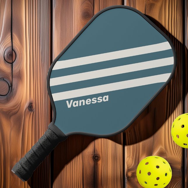 Raquette De Pickleball Gris Ardoise Rétro Trois Bandes avec Nom (Créateur téléchargé)