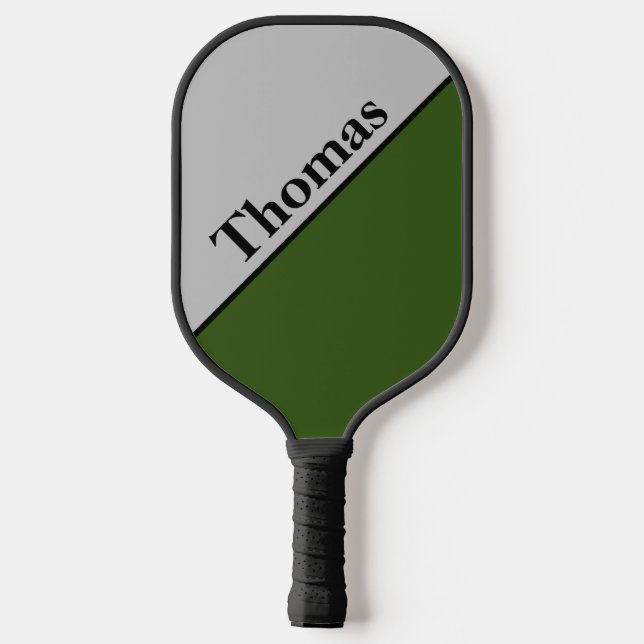 Raquette De Pickleball Gris et vert forestier personnalisés (Verso)