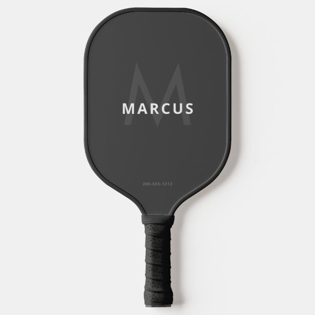 Raquette De Pickleball Gris Noir foncé Simple Monogramme moderne (Recto)