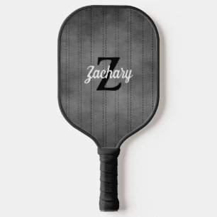 Raquette De Pickleball Gris Personnalisé Pinstripe Rétro Monogramme Vinta