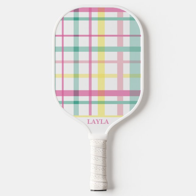 Raquette De Pickleball Gros plaid rose et vert Preppy (Recto)