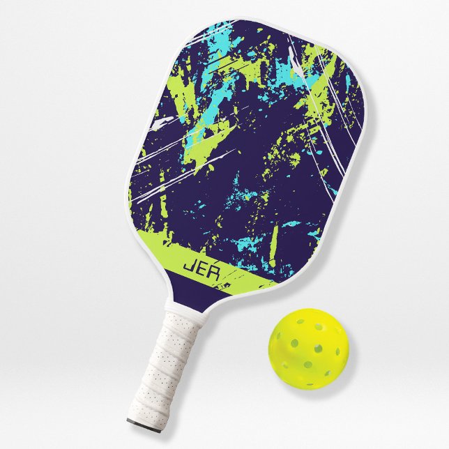Raquette De Pickleball Grunge Paint Splash Monogramme Initiales Sports Bl (Créateur téléchargé)