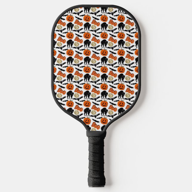 Raquette De Pickleball Halloween Chats Chat Citrouille Et Lune Dessin (Recto)