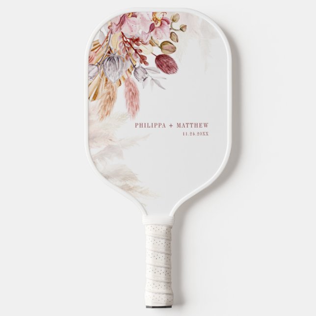 Raquette De Pickleball Herbe des Pampas Mariage Bohème Personnalisé (Recto)