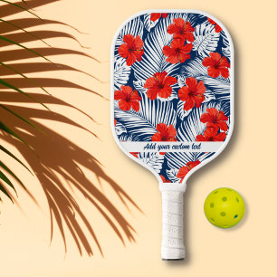 Raquette De Pickleball Hibiscus bleu rouge tropical bleu floral personnal