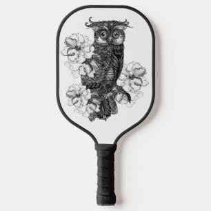 Raquette De Pickleball Hibou gris Orchidées blanches