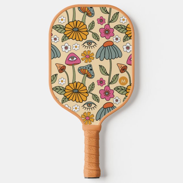 Raquette De Pickleball Hippie les années 70 champignons floraux Boho OEil (Recto)