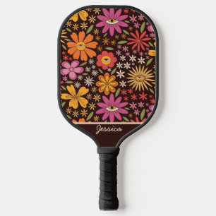 Raquette De Pickleball Hippie Psychédélique Années 70 Groovy Fleurs Yeux