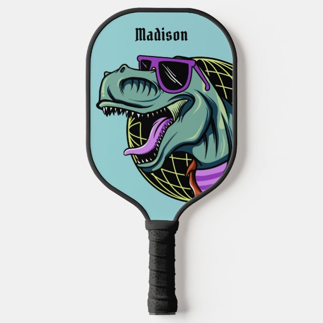 Raquette De Pickleball Hipster T-Rex nom et couleur personnalisés (Recto)