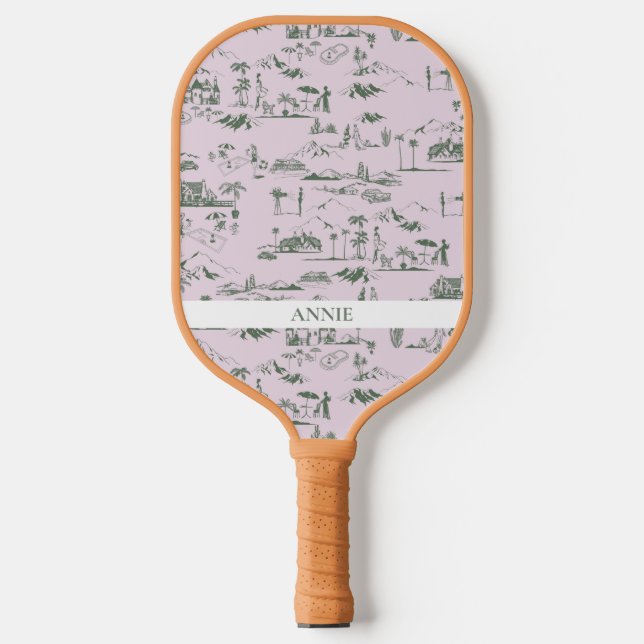 Raquette De Pickleball Hollywood Toile de Jouy Pink Green (Recto)