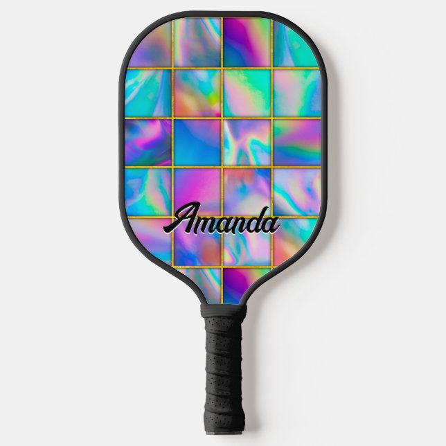 Raquette De Pickleball Holographe élégant tendance fausse or géométrique (Recto)