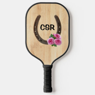 Raquette De Pickleball Horseshoe personnalisé avec Rose et monogramme