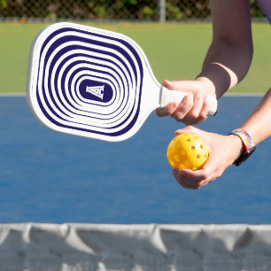 Raquette De Pickleball Illusion optique bleu et blanc monogramme