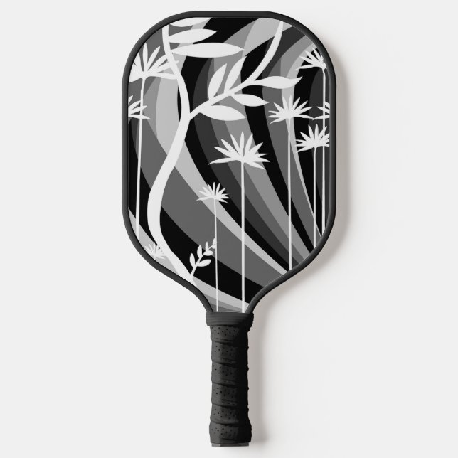 Raquette De Pickleball Illustration botanique en noir et blanc (Recto)