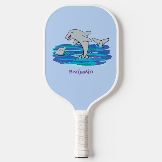 Raquette De Pickleball Illustration de dauphins heureux adorables (Recto)