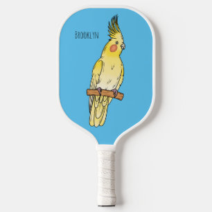 Raquette De Pickleball Illustration de dessin animé d'oiseau cockatiel 