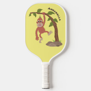 Raquette De Pickleball Illustration de dessin animé d'un bébé orang-outan