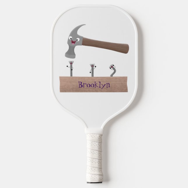 Raquette De Pickleball Illustration de dessin mignon, marteau et ongles (Recto)