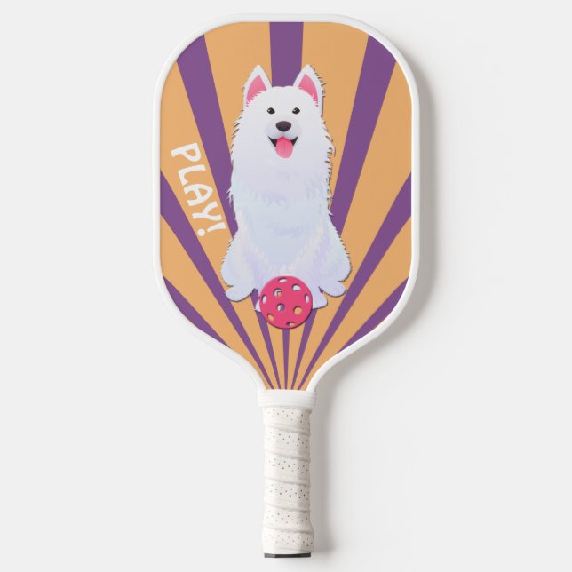 Raquette De Pickleball Illustration de la balle de chien blanc Husky (Recto)