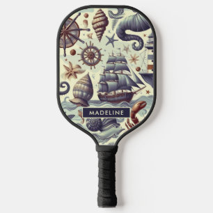Raquette De Pickleball Illustration de la Vie marine nautique vintage