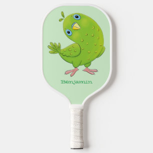 Raquette De Pickleball Illustration de perroquet vert mignon et curieux e
