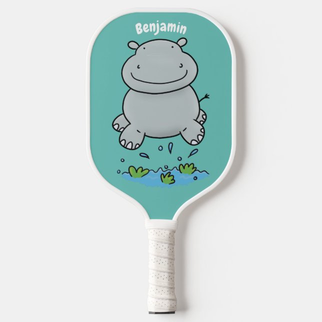 Raquette De Pickleball Illustration de saut en hippo mignon (Recto)