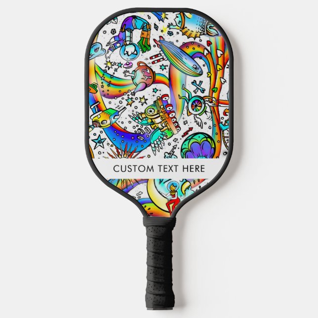 Raquette De Pickleball Illustration d'hippie psychédélique Ajouter un nom (Recto)