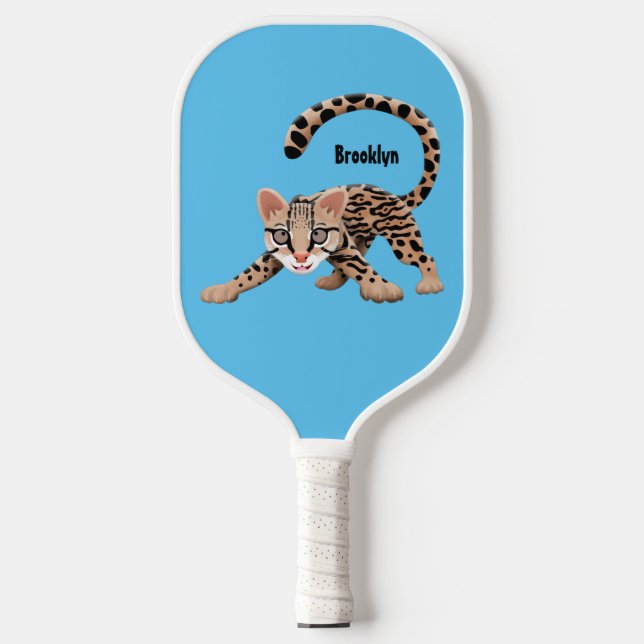 Raquette De Pickleball Illustration d'ocelot mignon (Recto)