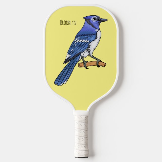 Raquette De Pickleball Illustration d'oiseau de jay bleu (Recto)