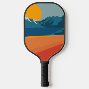 Raquette De Pickleball Illustration du paysage de la montagne Retro Rouge
